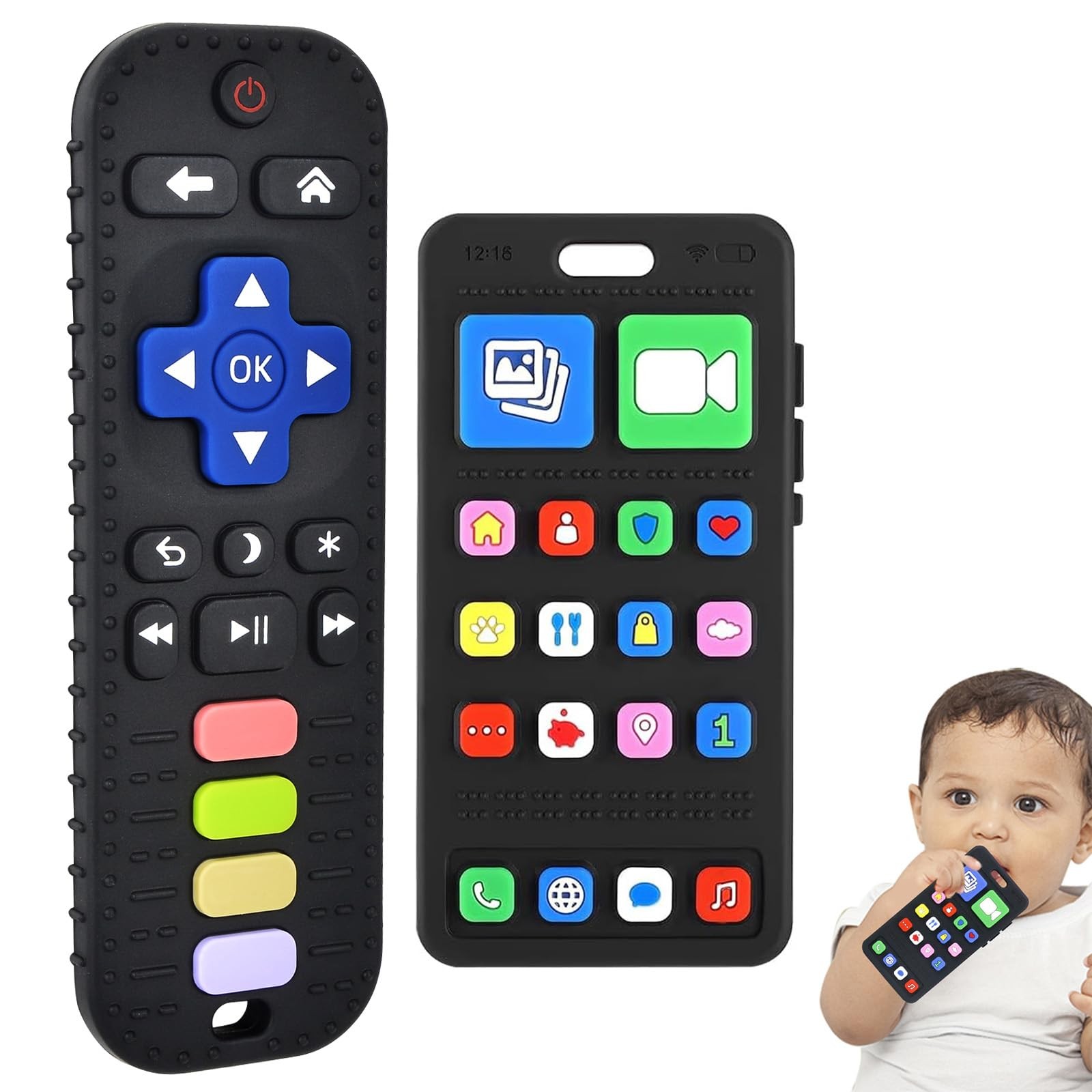 Baby Silicone Teething Toys, Phone and Remote Teether Toys for &