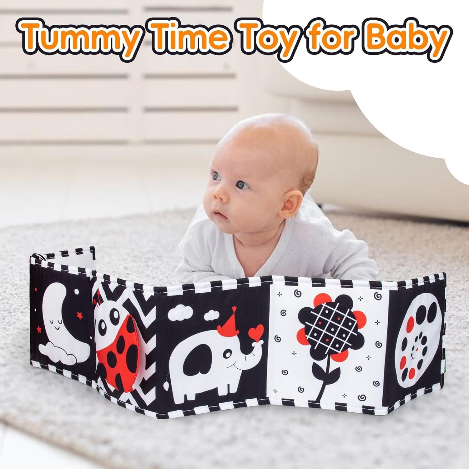 Cawgug Black and White High Contrast Baby Toys for Newborn Brain Development Tum