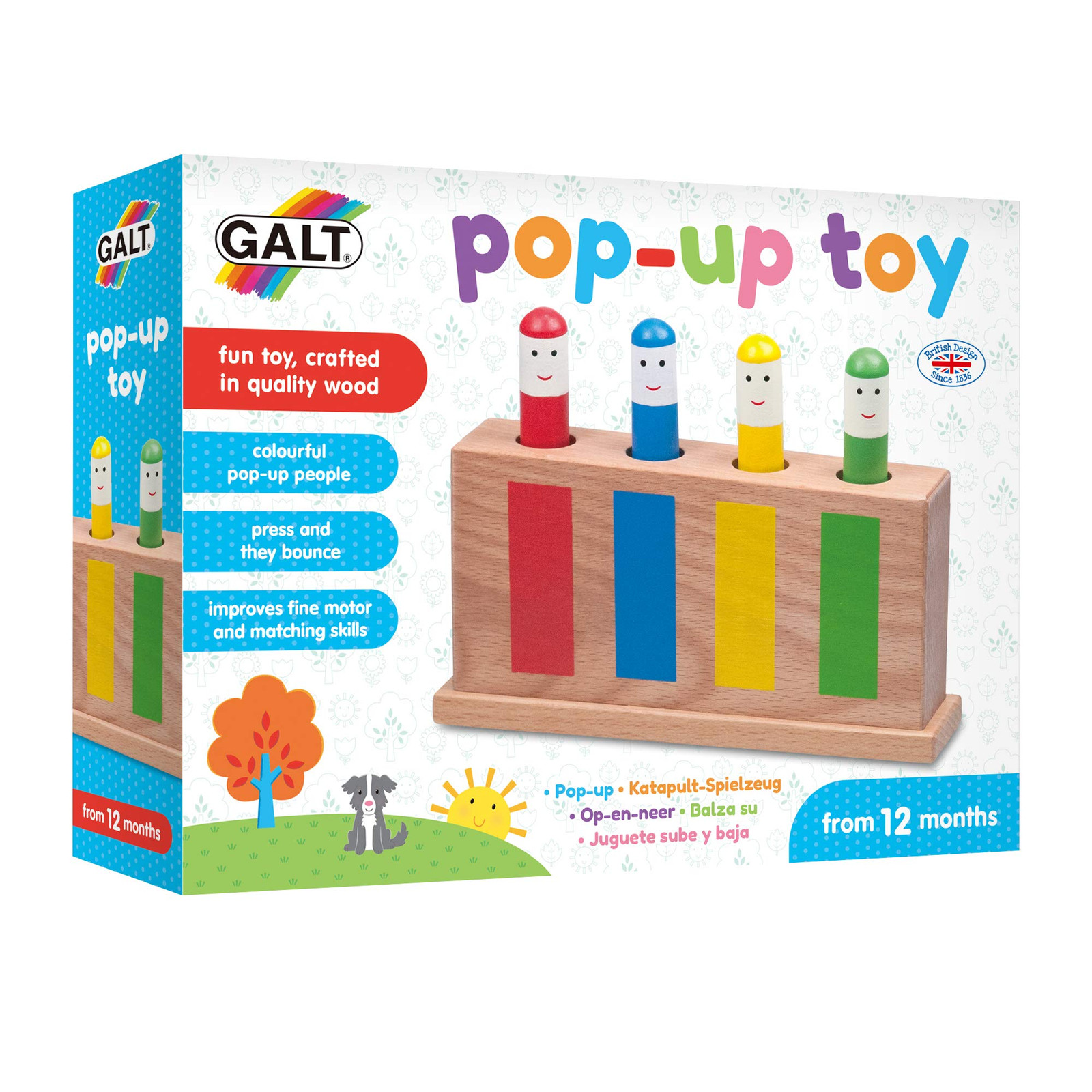 Colorful Wooden Pop Up Toy with Figures for Hand Eye Coordination 12 Months+