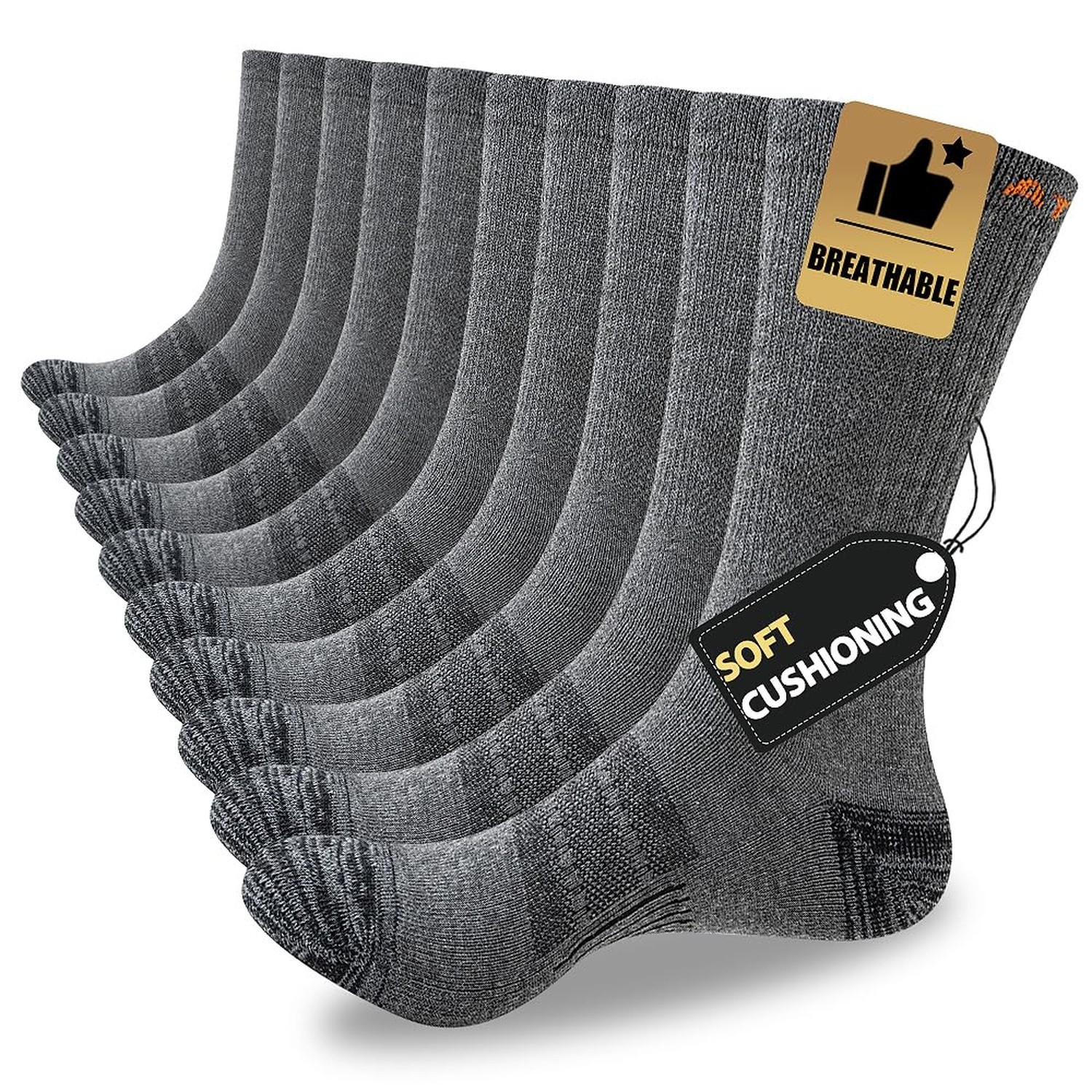 JOYNÉE 5/10 Pairs Mens Lightweight Athletic Crew Cushioned Breathable Work