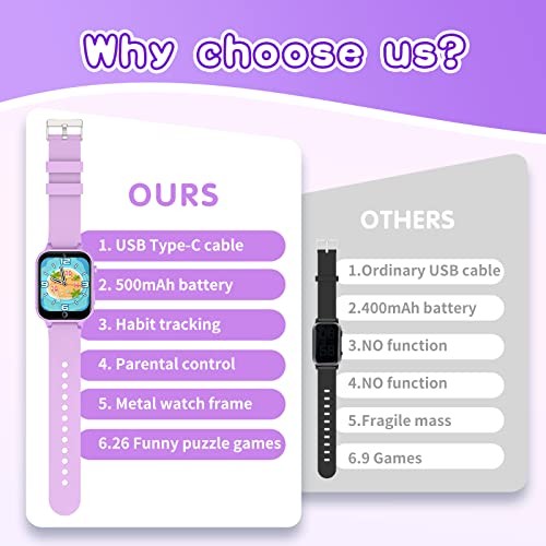 Purple Kids Smart Watches – High-Resolution Touchscreen – 26 Games – Age 5-12