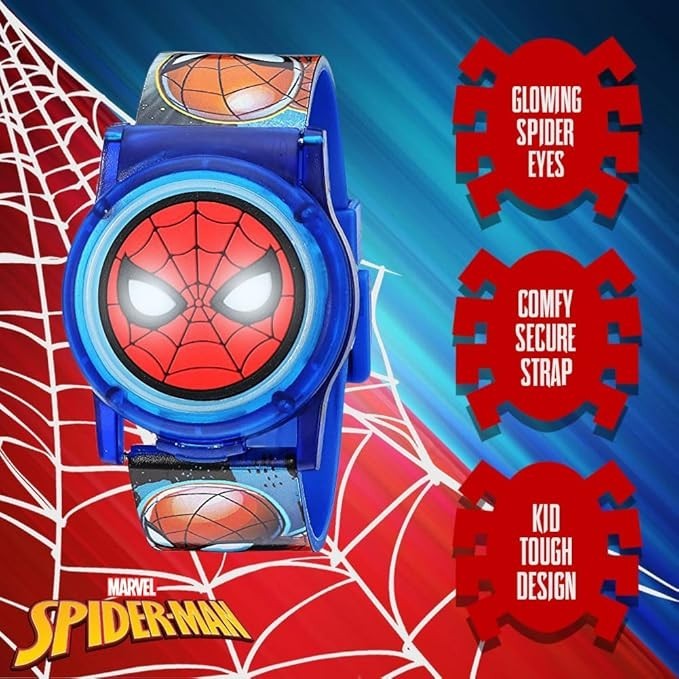 Marvel Spider-Man Kids LCD Watch & Red Survival Band Set – Flashing Light