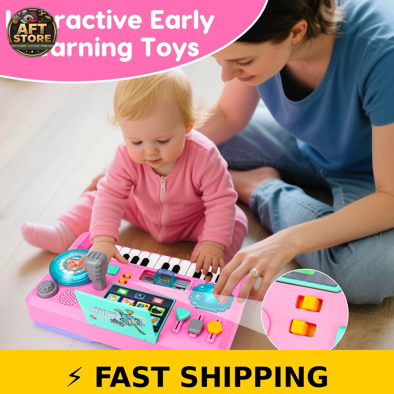 Basytodio Baby DJ Table with Music & Lights for Toddlers 1-3