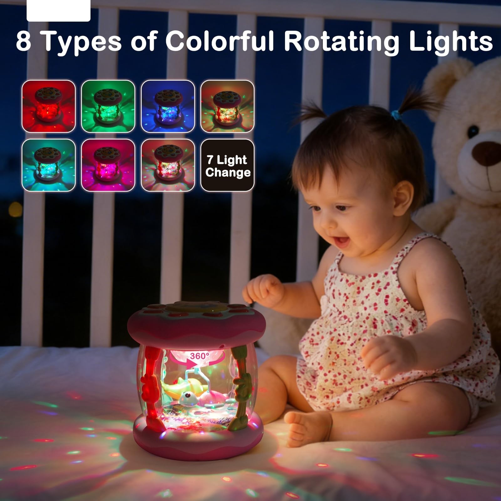 Baby Girls Toys 0-6 Months, Ocean Rotating Projector Music Light Up Newborn…