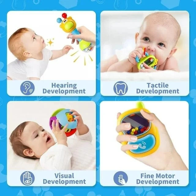 10PCs Baby Rattles Toys Set, Infant Grab Shake Rattle Sensory Teether Newborn