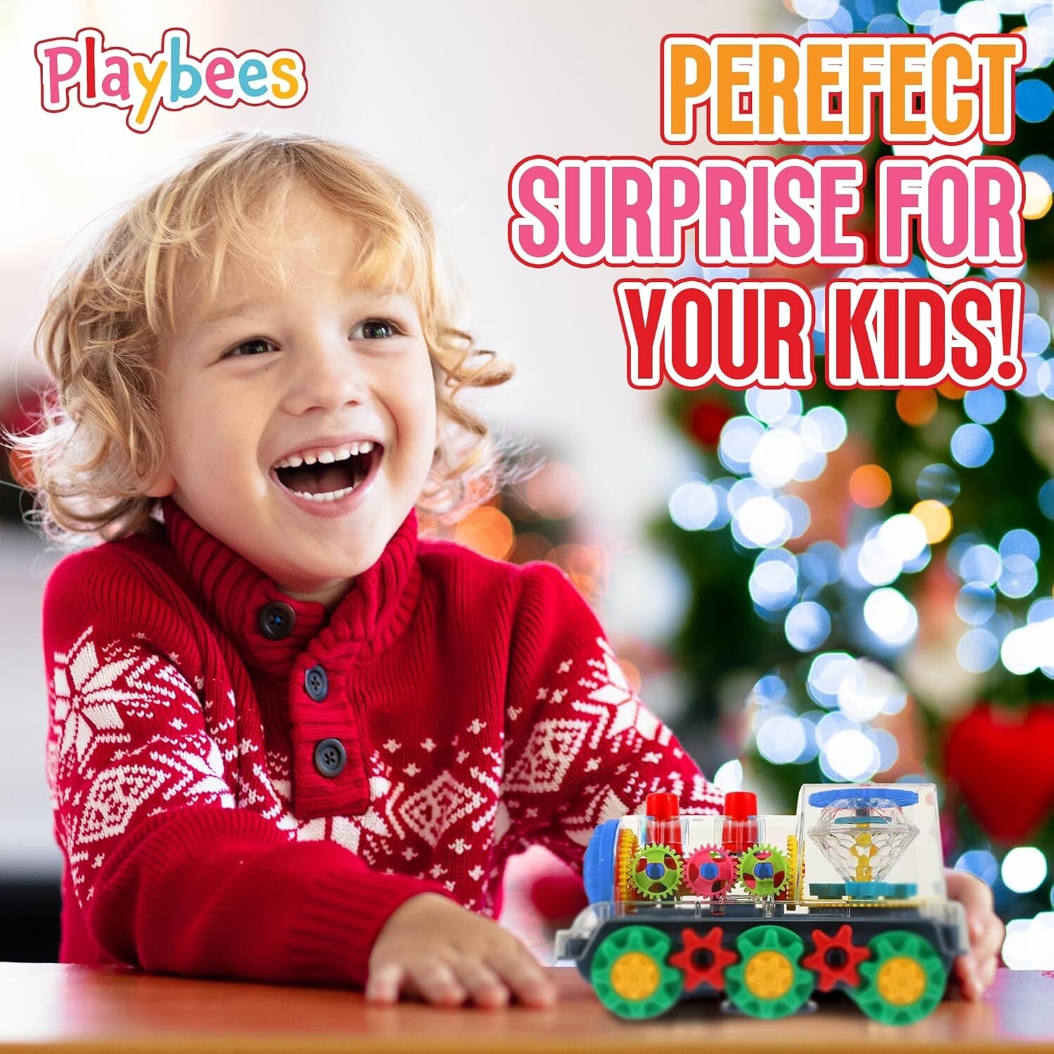 Light Up Train Toy for Toddlers – Transparent Gear Car Toys for Kids