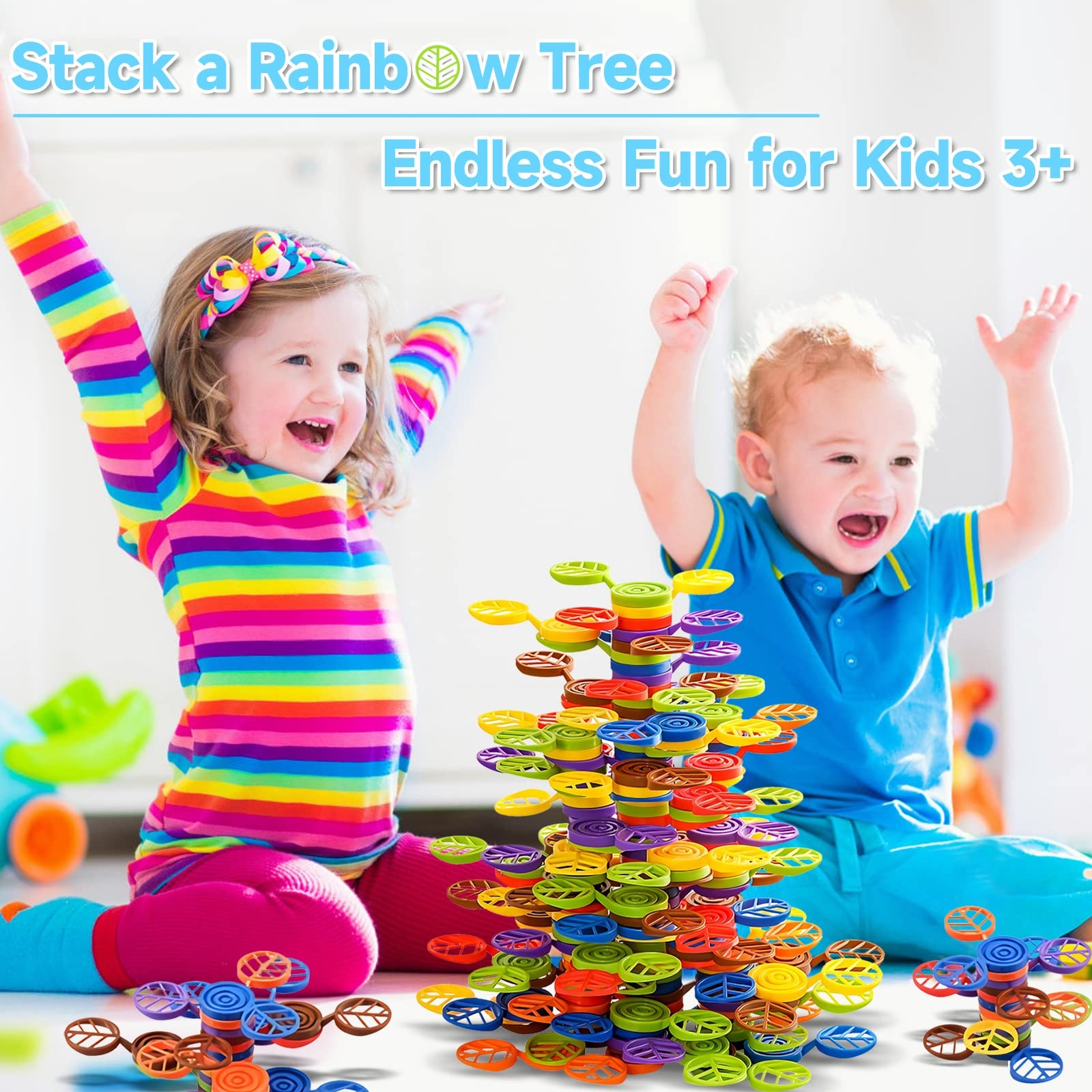 Stack-a-Rainbow-Tree Plastic Stacking Blocks 70 Piece, Balance Game Building …