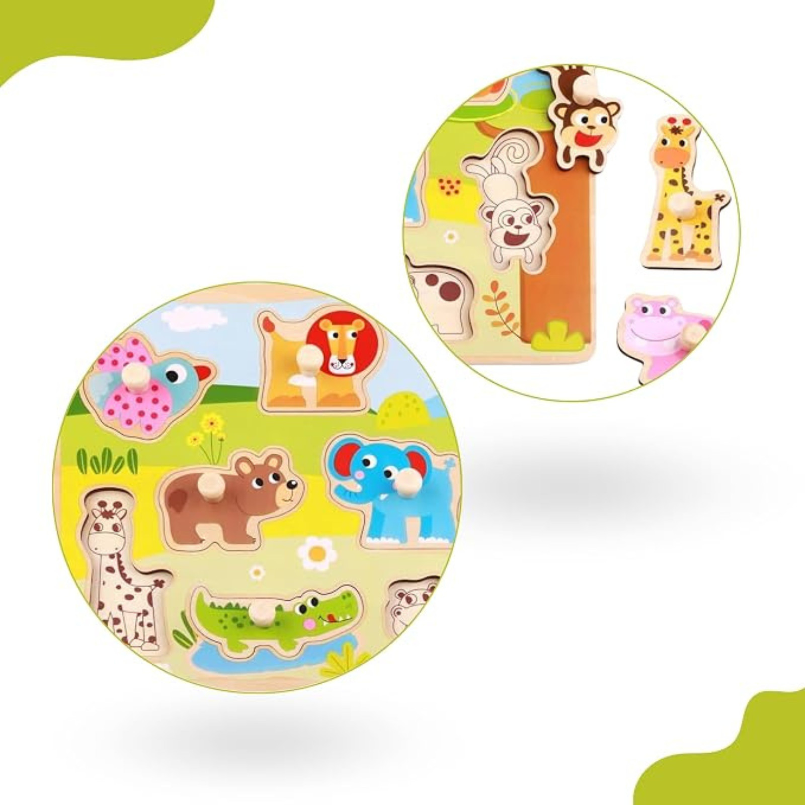 Wooden Animal Puzzle Board Toddler Peg Puzzle Montessori Learning Toy