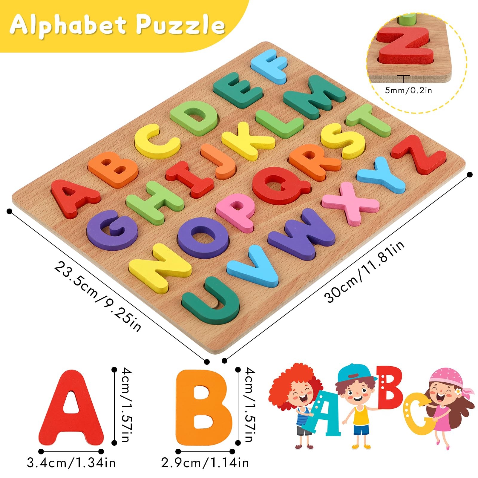 Alphabet Puzzle, Wooden Puzzles for Toddlers 3 4 5 Year Old, ABC Letter Puzzl…