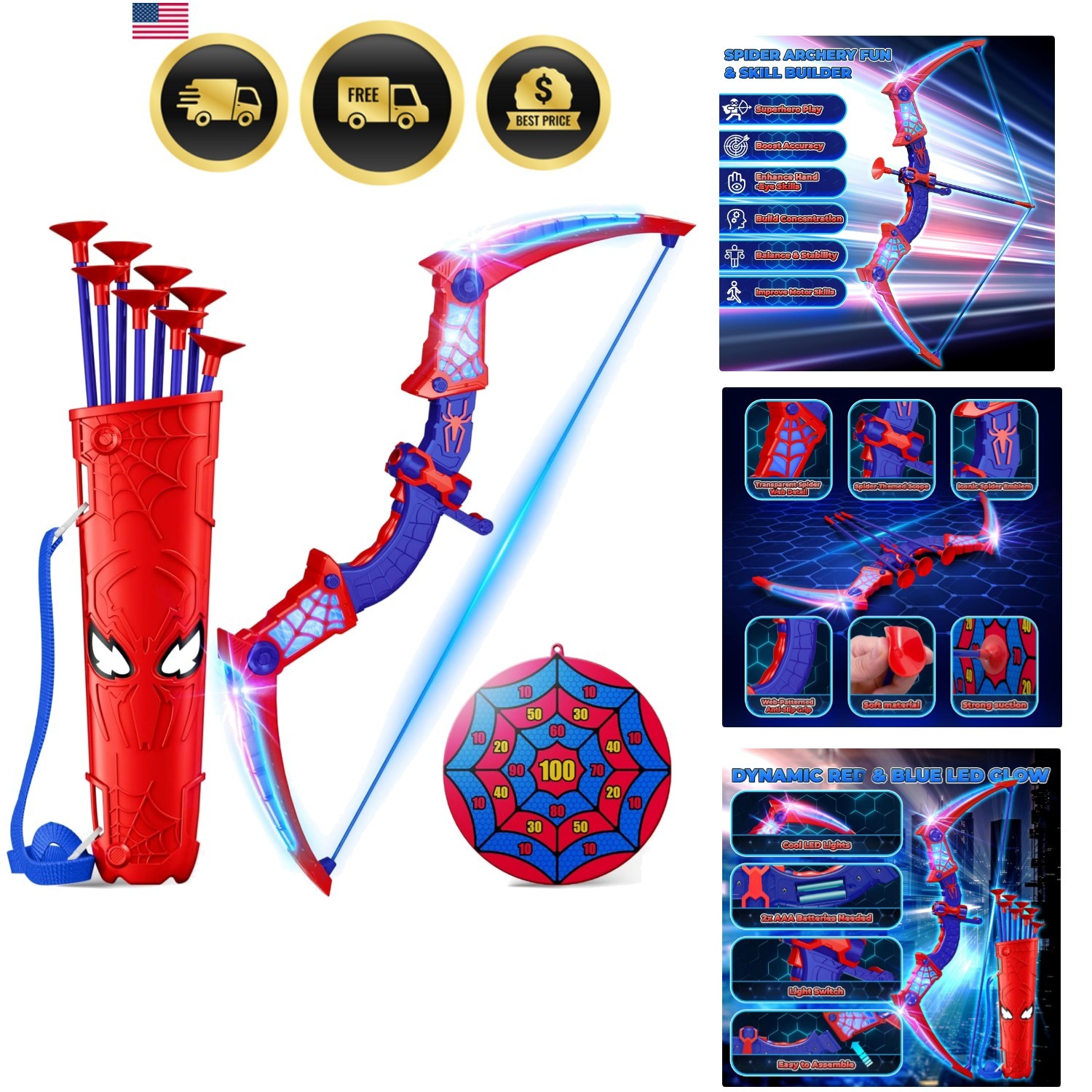 Spider Toys for Boys Age 3-4 4-6 6-8 8-12, Kids Toy BowArrow Shooting Set wit…
