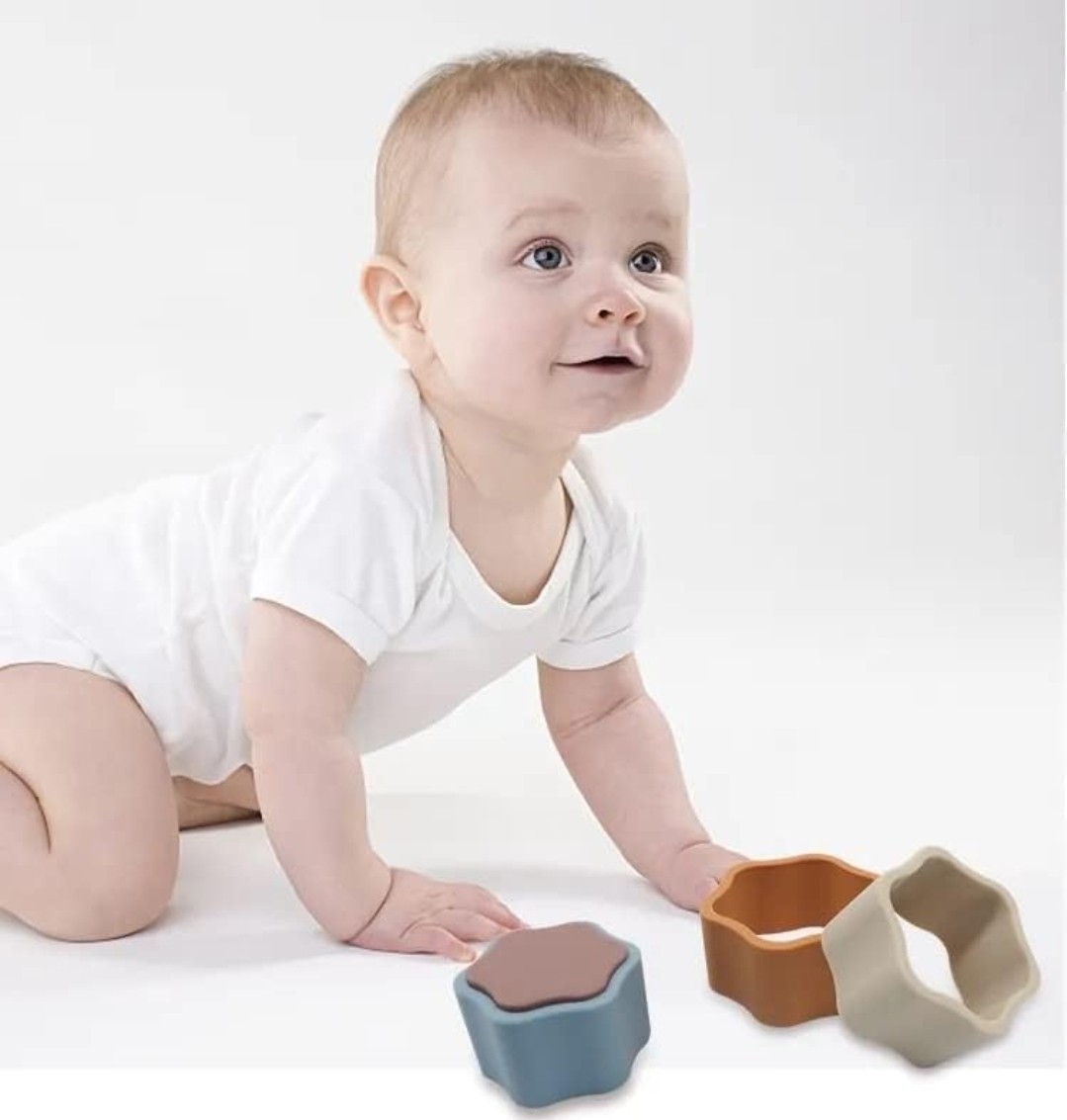 Food Grade Silicone Multicolor Stacking Toy for Babies, 0-6 Months