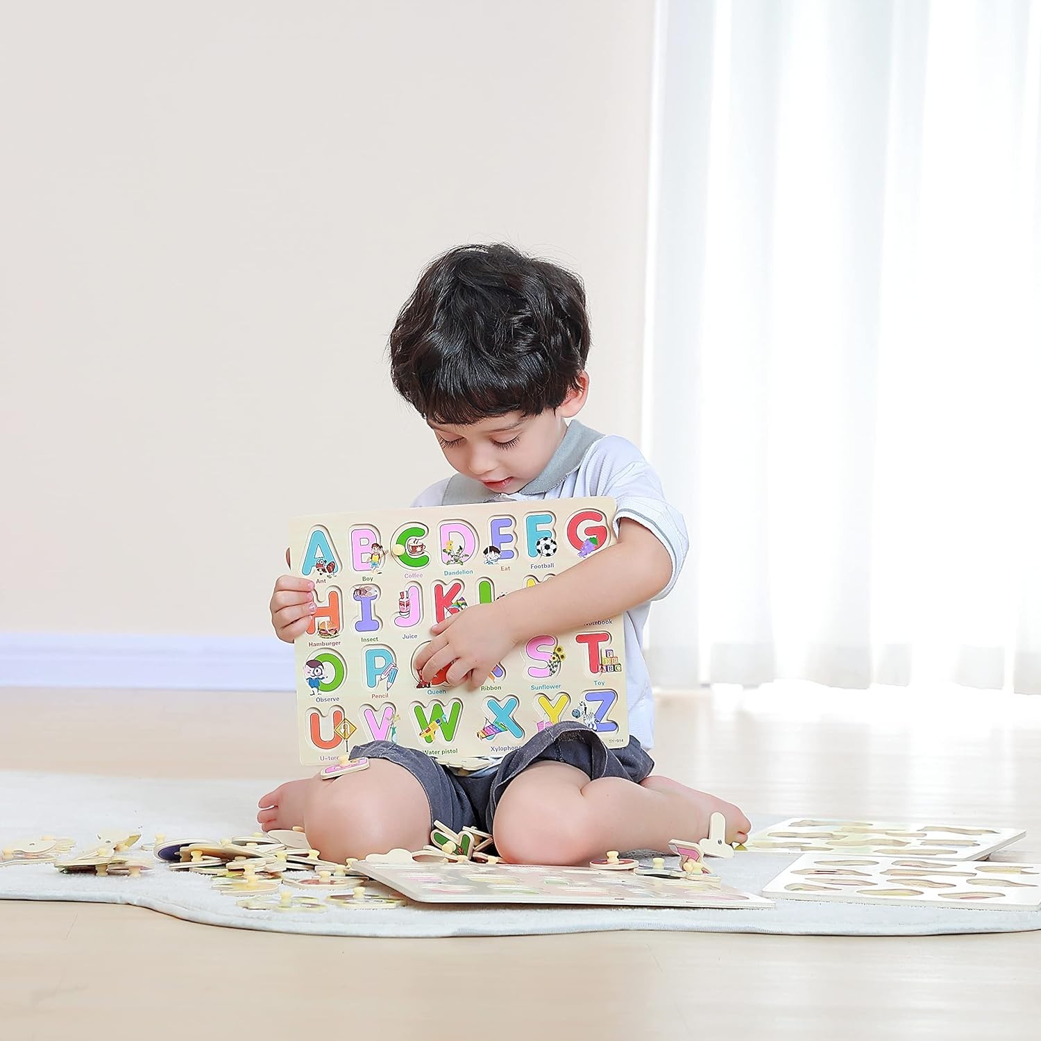 4 PCS- Montessori Wooden Peg Puzzles for Toddlers 3 4 5 Year Old