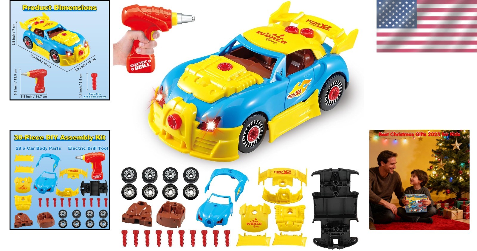Build Your Own Car Construction Toy Set with Electric Drill and Realistic Sounds