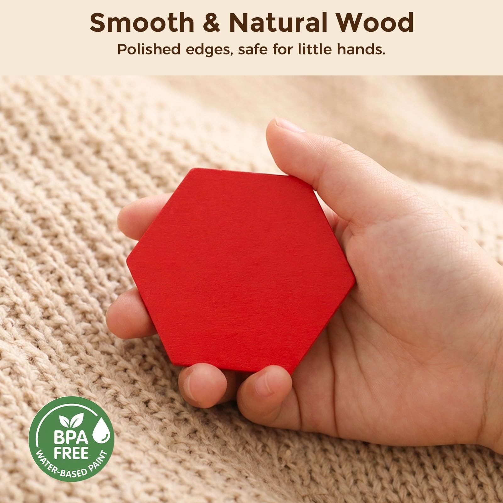 Wooden Pattern Blocks Set for Kids, Geometric Shapes with Learning Cards, 150…