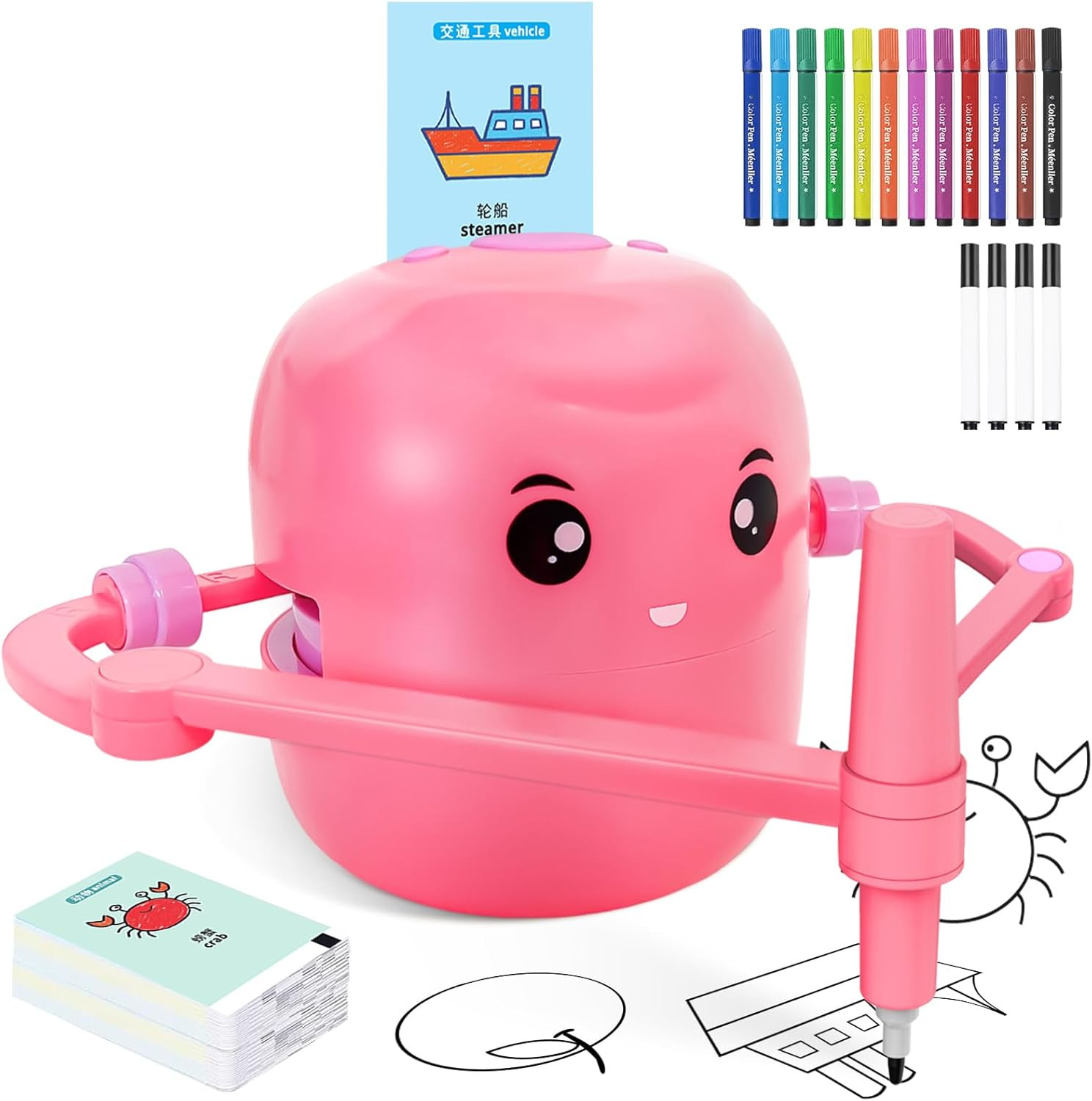 Drawing Robot for Kids with 150 Learning Cards and 17 Colorful Pens, Voice Inter