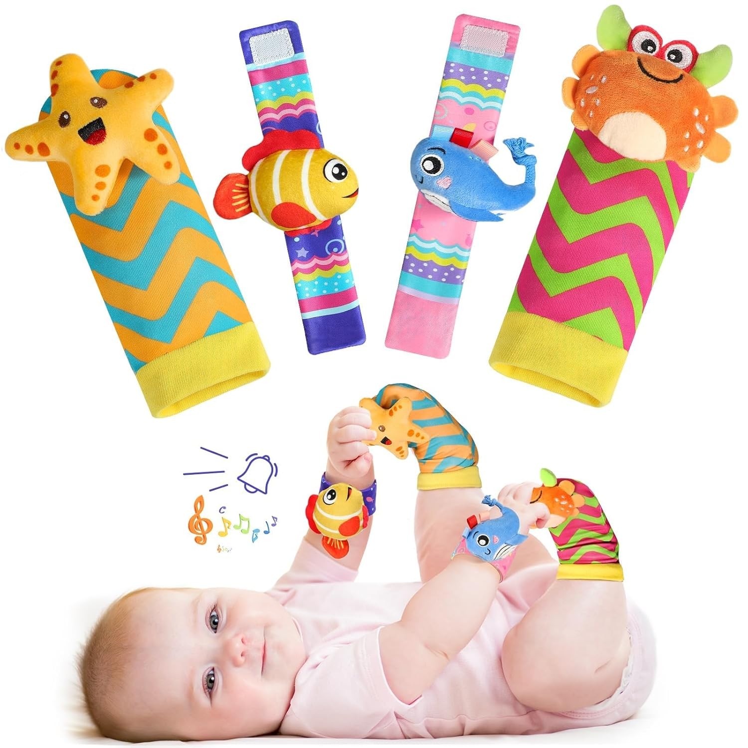 URMYWO Wrist Rattles for Baby – Rattle Socks – Foot Finder Set – Baby Toys for