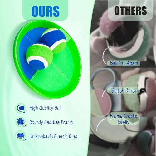 Toss and Catch Ball Set – Outdoor Toys for Family – Green – 6 Paddles – 6 Balls