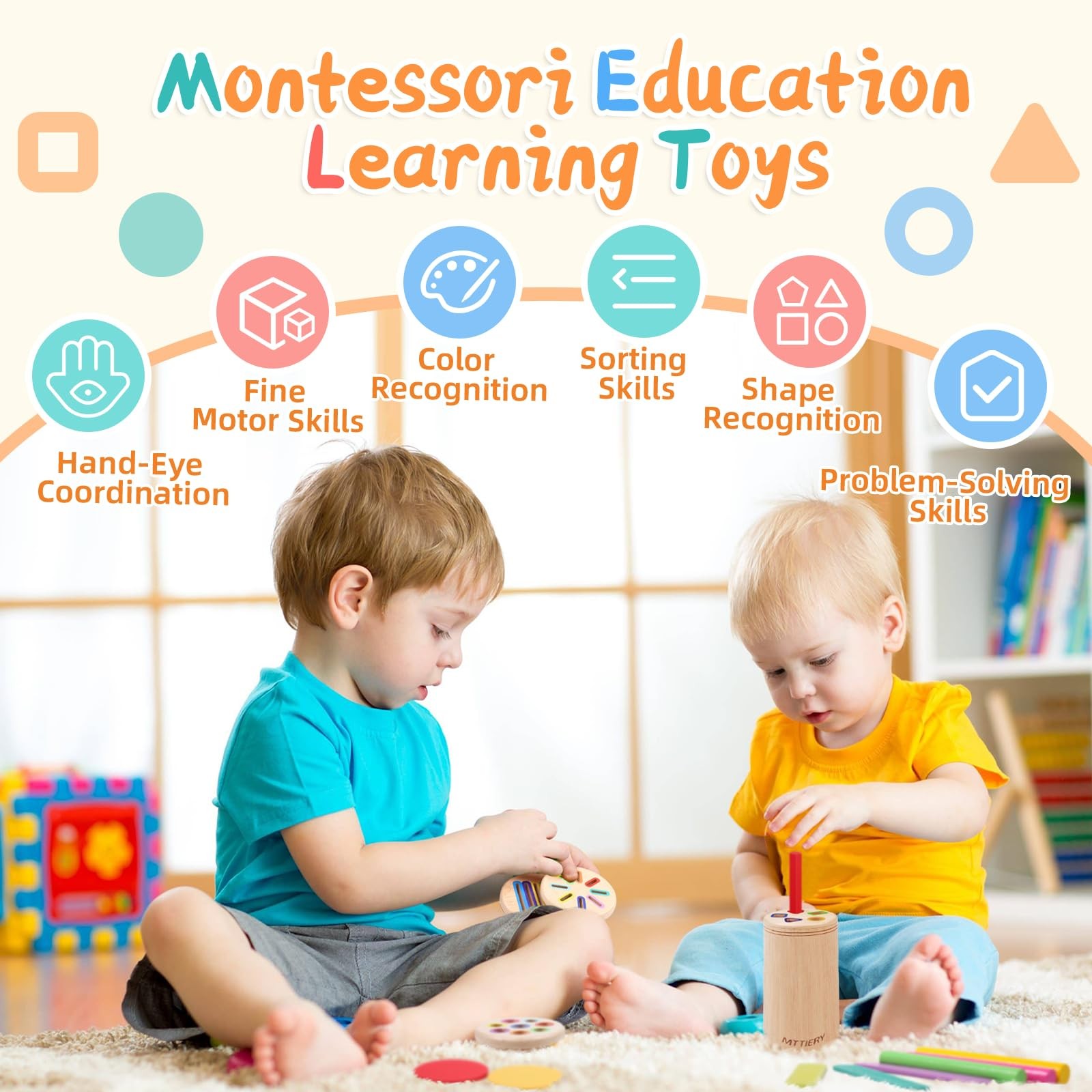 4 in 1 Montessori Toys for 2 3 4 Year Old, Wooden Color Sorting Toys for Todd…