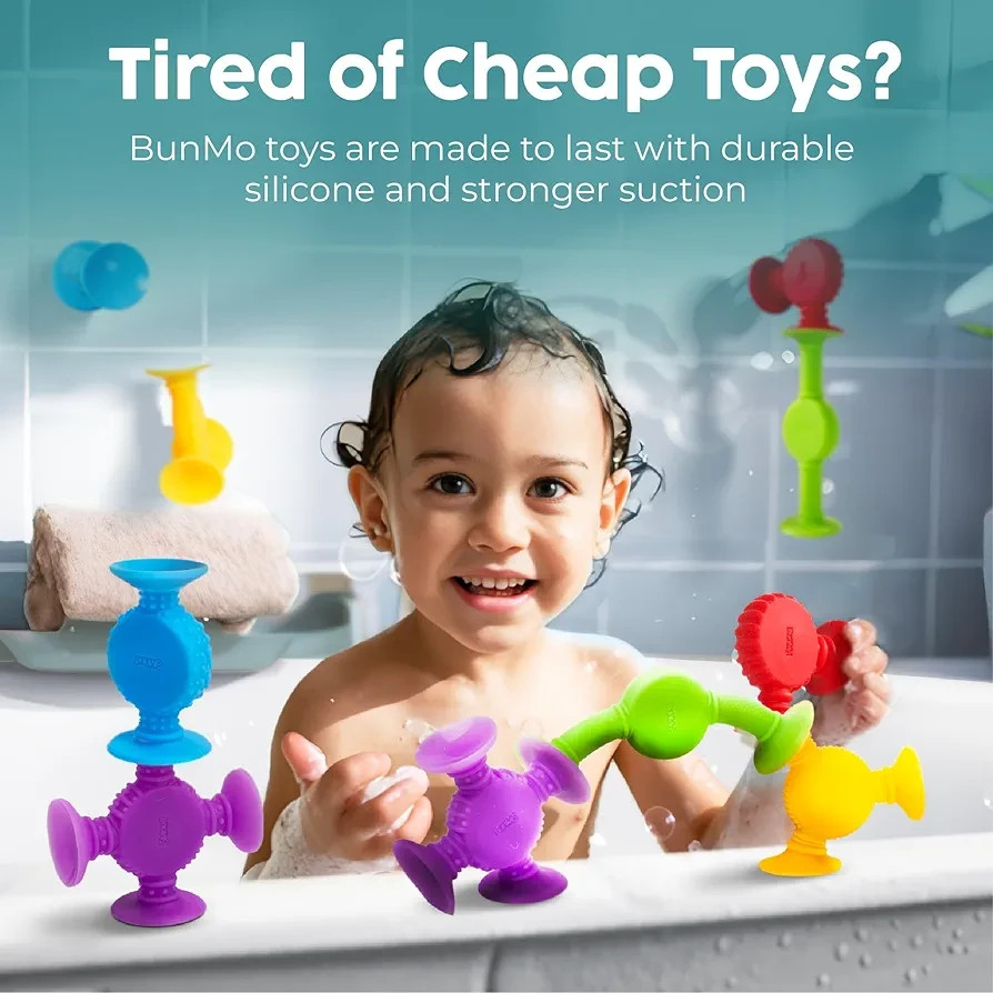 BUNMO Suction Bath Toys – 10pc Sensory Tub Toys for Kids Ages 3+ – STEM Learning