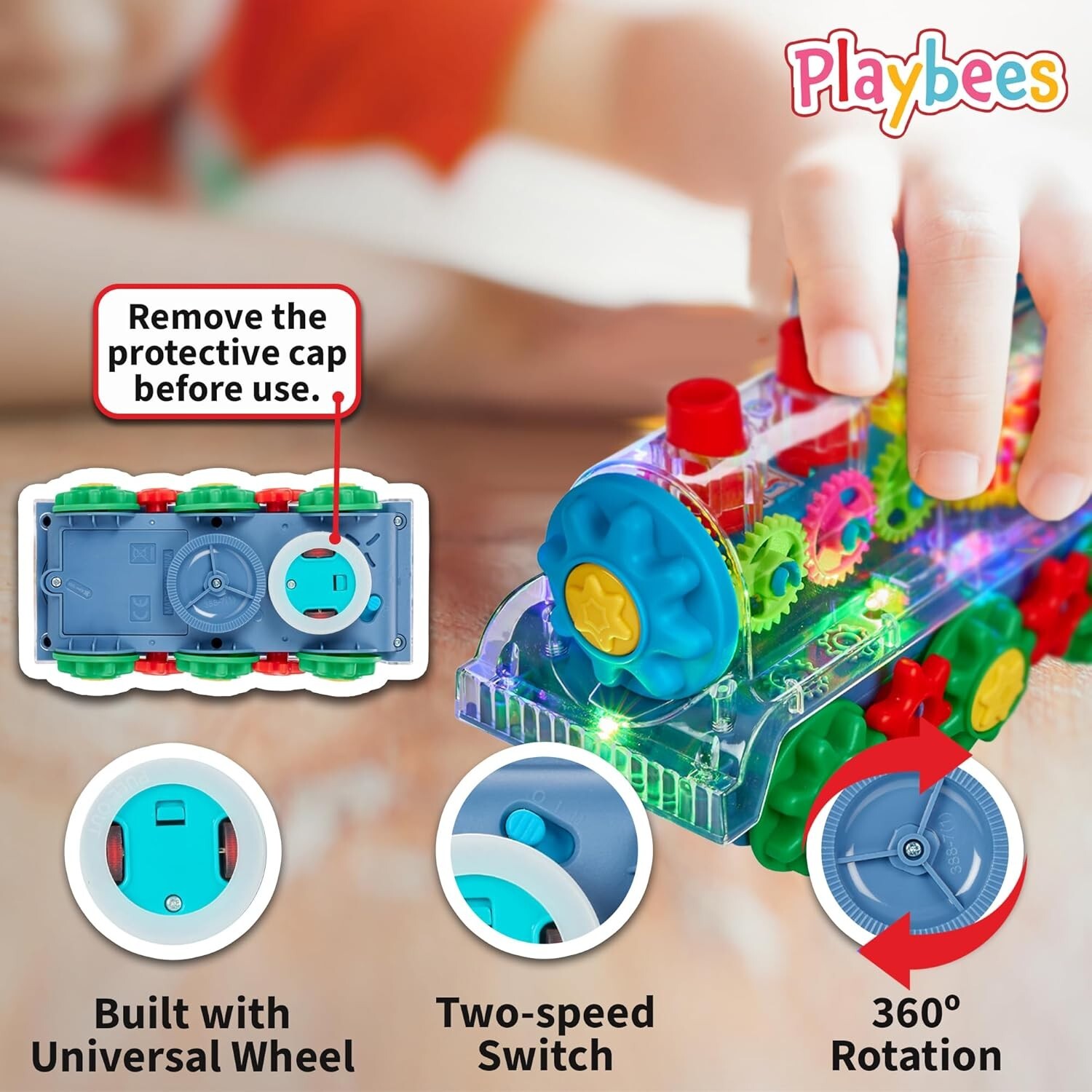 Light Up Train Toy for Toddlers – Transparent Gear Car Toys for Kids