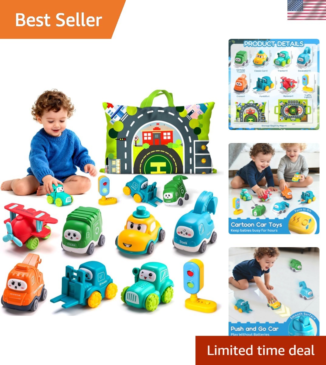 8 PCS Baby Cranes Car Toys for 1 Old Boy with Playmat/Storage Bag|1st Birthd…