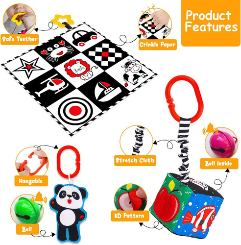 4 PCS Black and White High Contrast Baby Toys 0-3-6 Months Newborn…