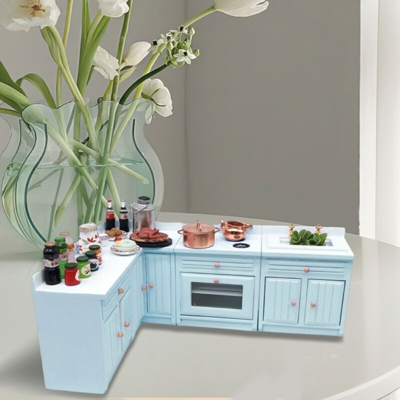 Realistic Kitchen Cabinet Set for 1/12 Scale Dollhouses Furniture Model Set