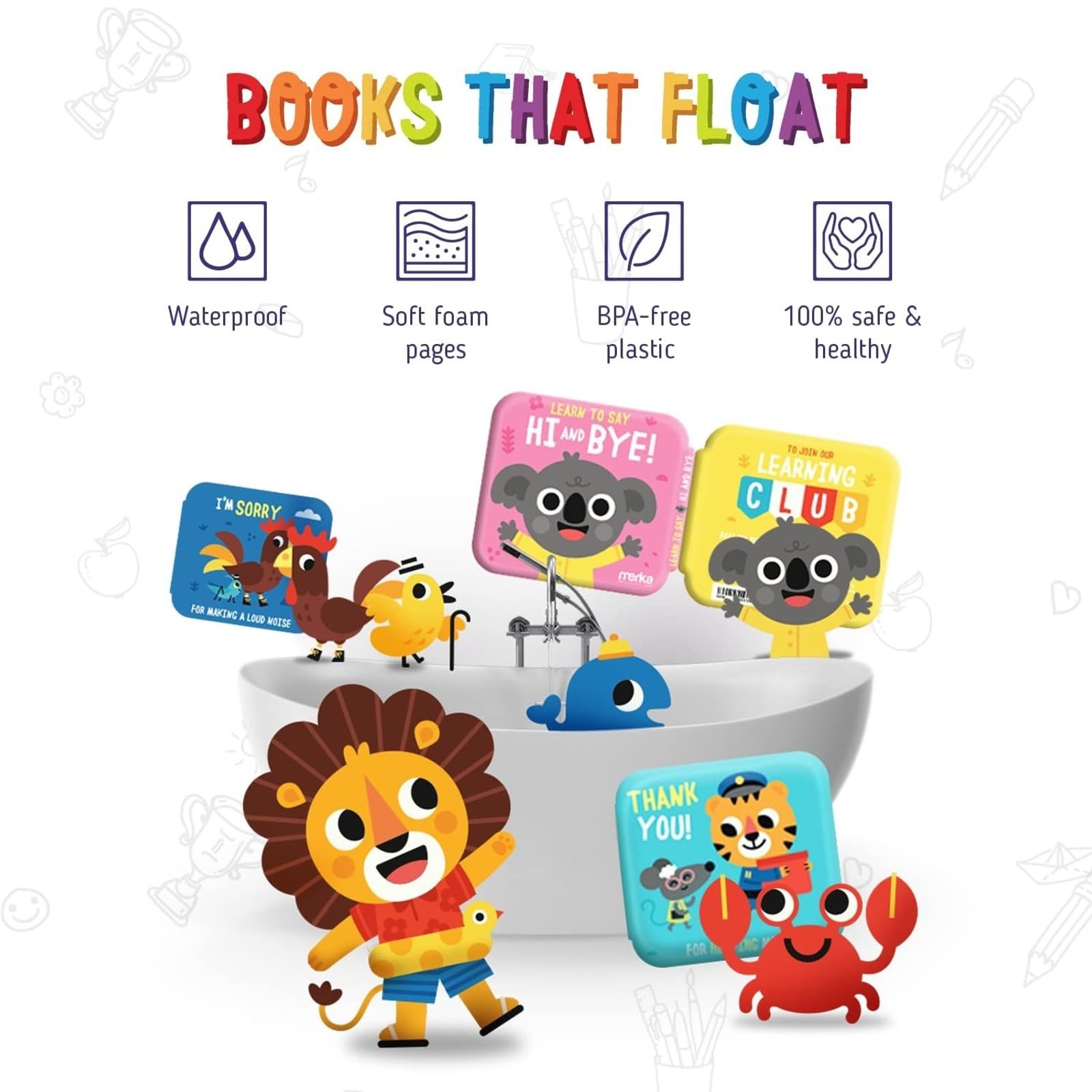merka Baby Bath Books for Toddlers, 4 Pack Waterproof 6 x 6″, Multicolor