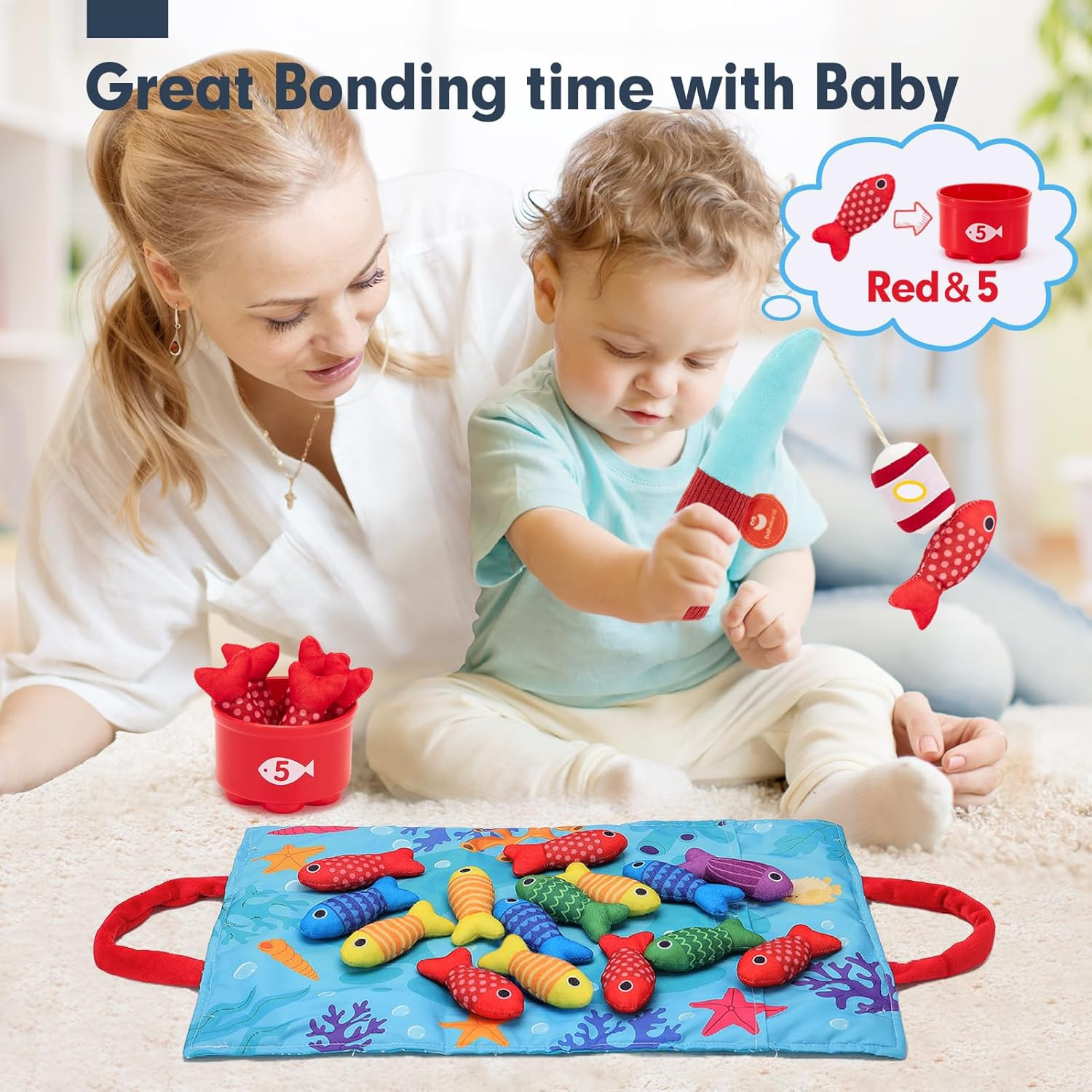 Montessori Toys for 1 Year Old Boy Girl Birthday Gift – 10 in 1 Cloth Fishing…