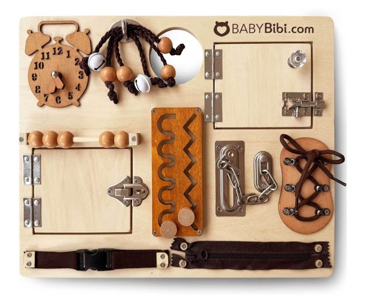 Wood Montessori Busy Board – 10-in-1 Sensory Activity Toy for Toddlers with …