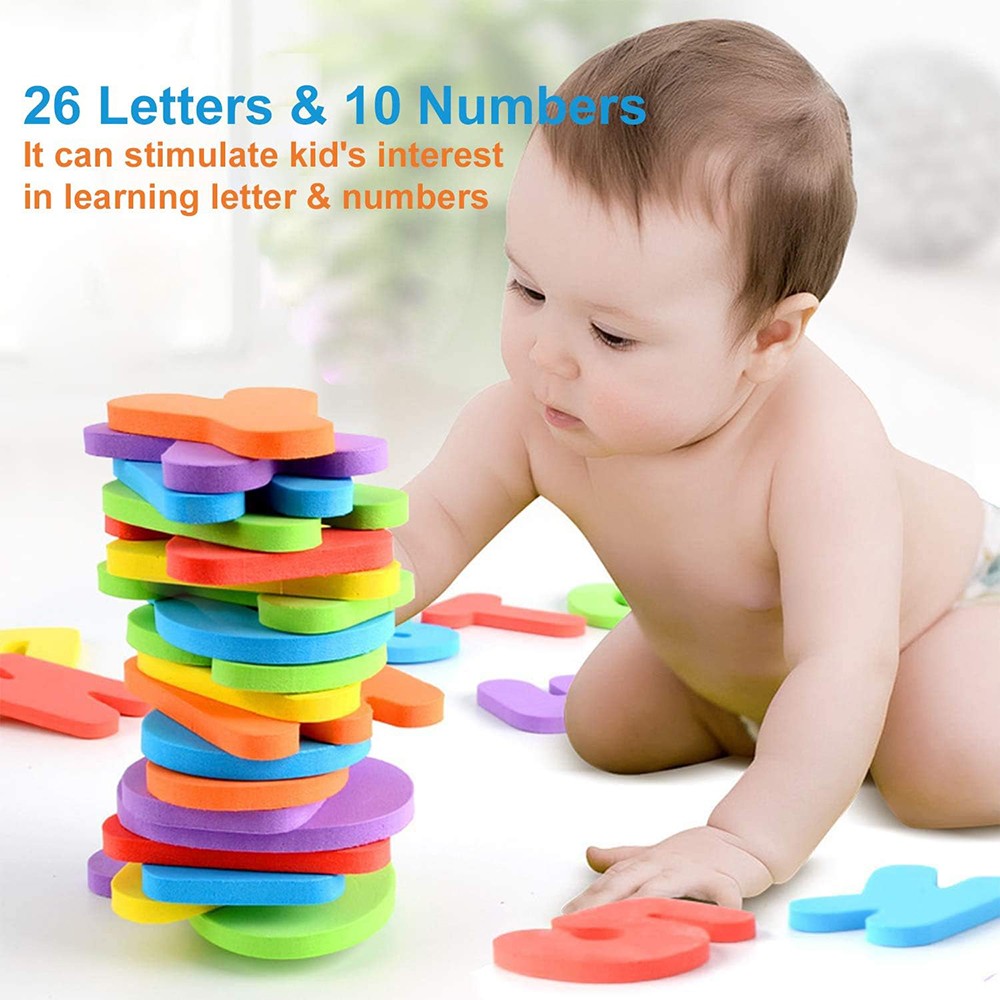 Baby Bath Toy Set, 36 Foam ABC 123 Letters & Numbers, Stick to Tub Wall
