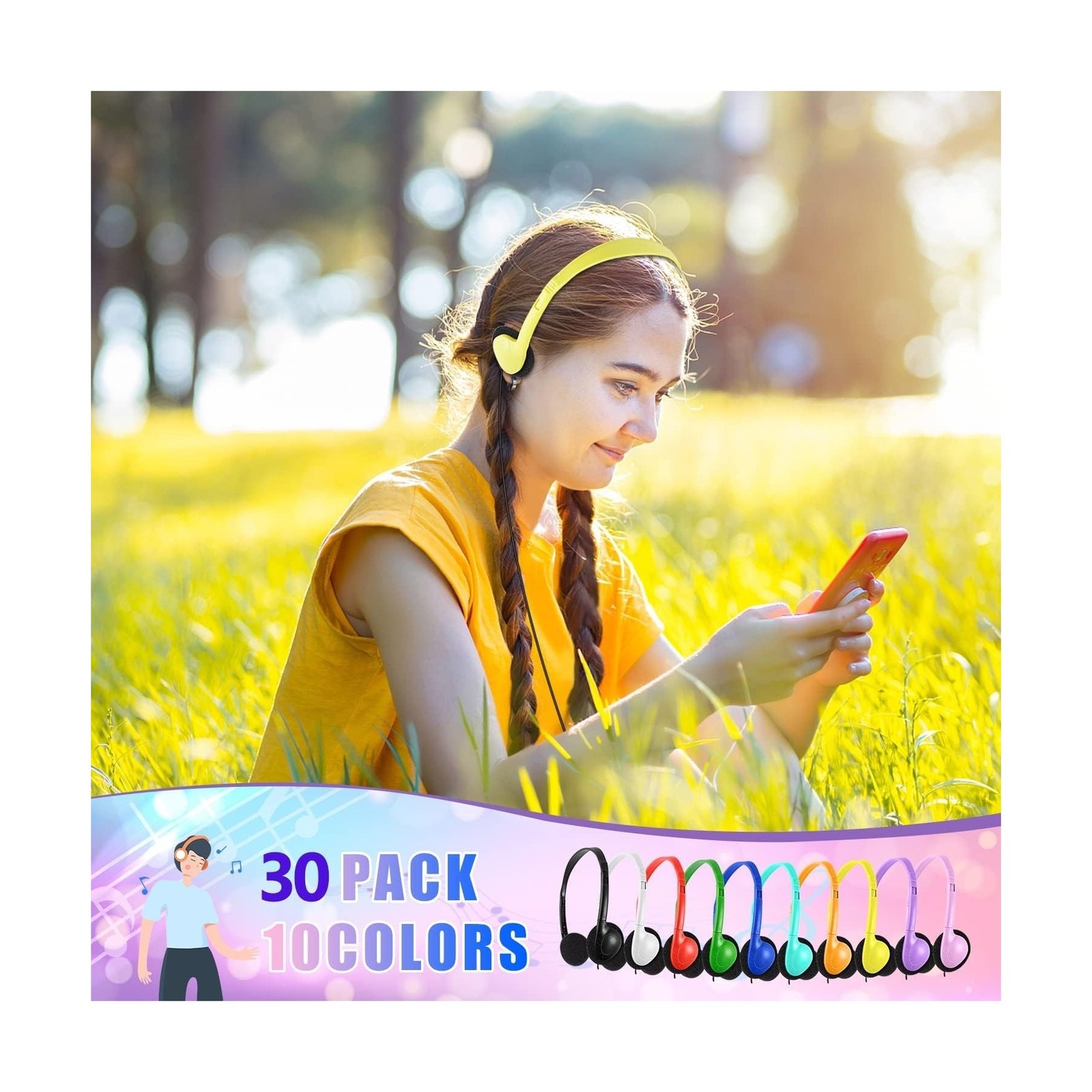 Bulk Headphones 100 Packs Multi Color for School Classroom Kids, Wholesale Cl…