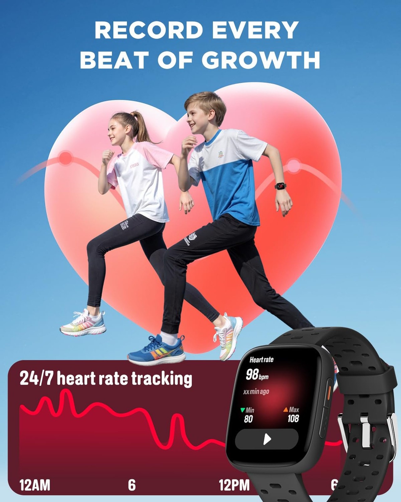 BIGGERFIVE Kids Watch No Phone Needed, 1.8″ Amoled Smart Fitness Watch Pedome…