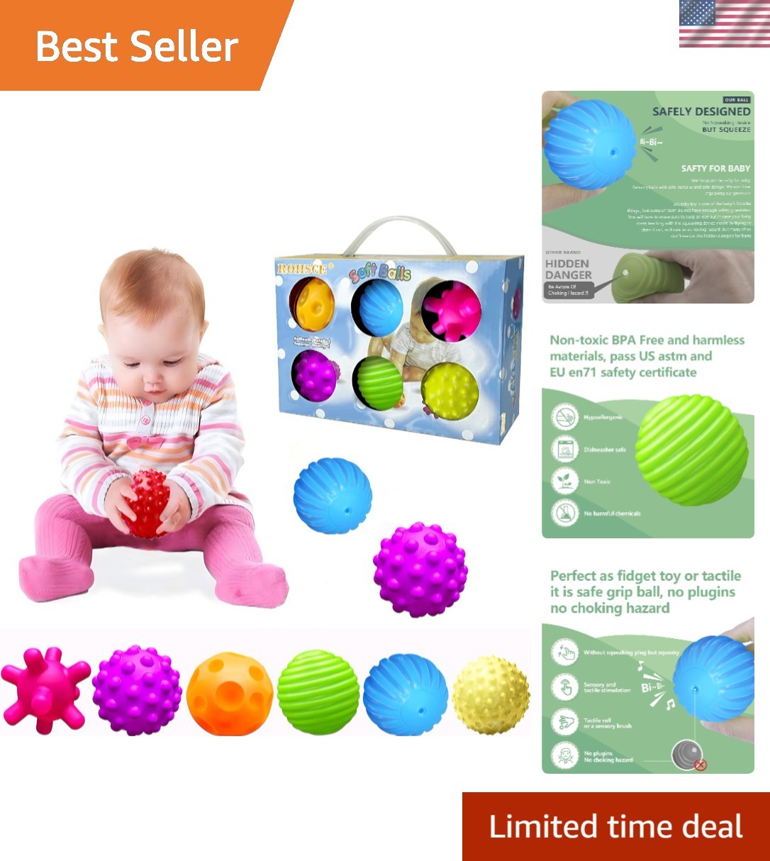 Gentle Squeaky Foam Balls for Tactile Exploration – Ideal for Babies 6-12