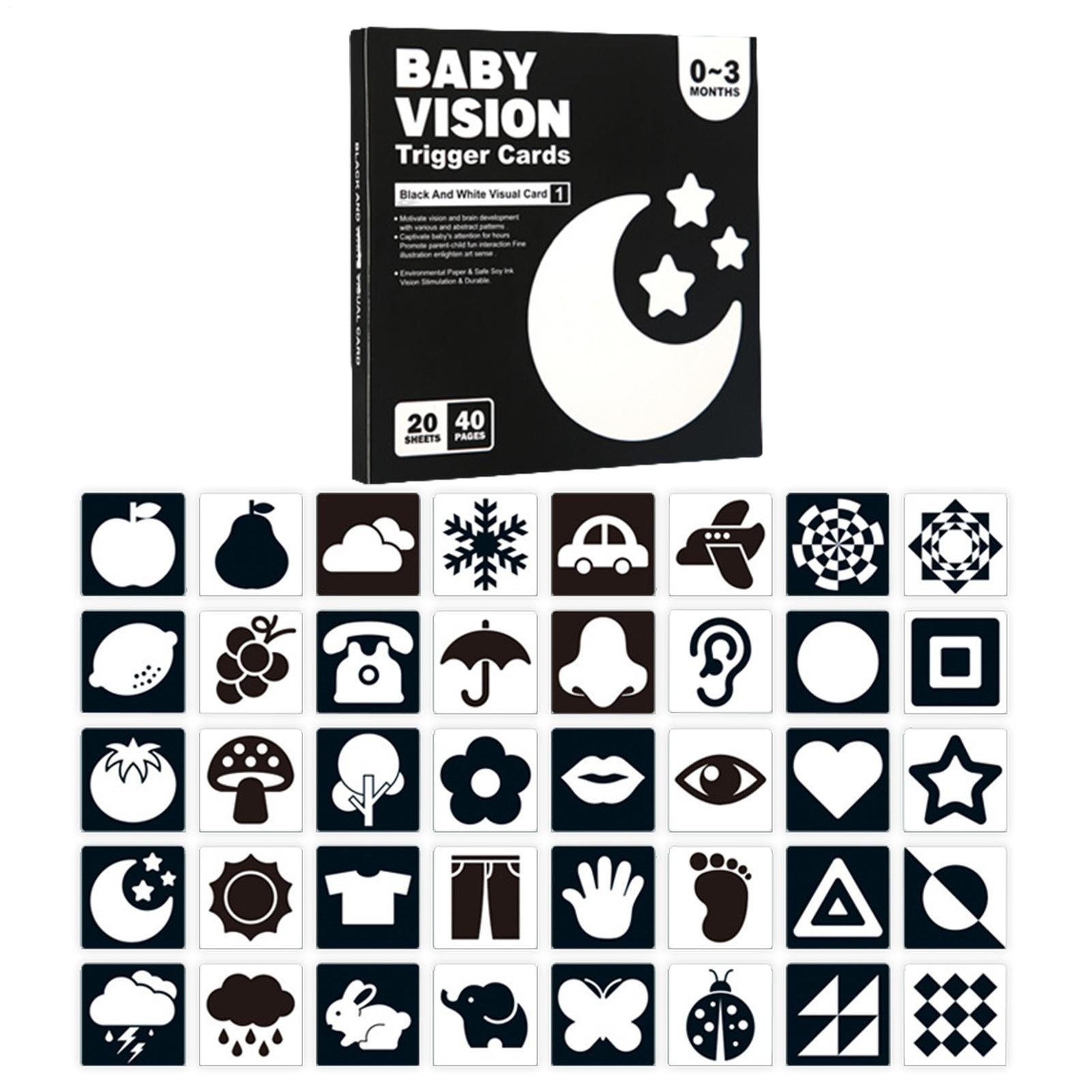 High Contrast Cards for Newborn Black and White Visual Stimulation Contras Cards