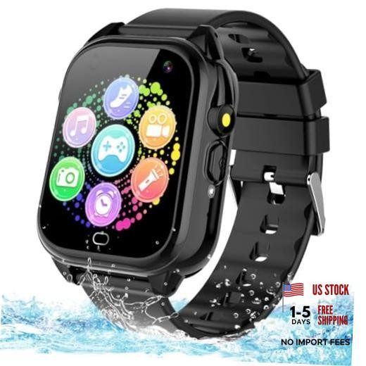 Waterproof Kids Smart Watch for 3-12 Years Old Boys Girls Toys with 26 1.Black
