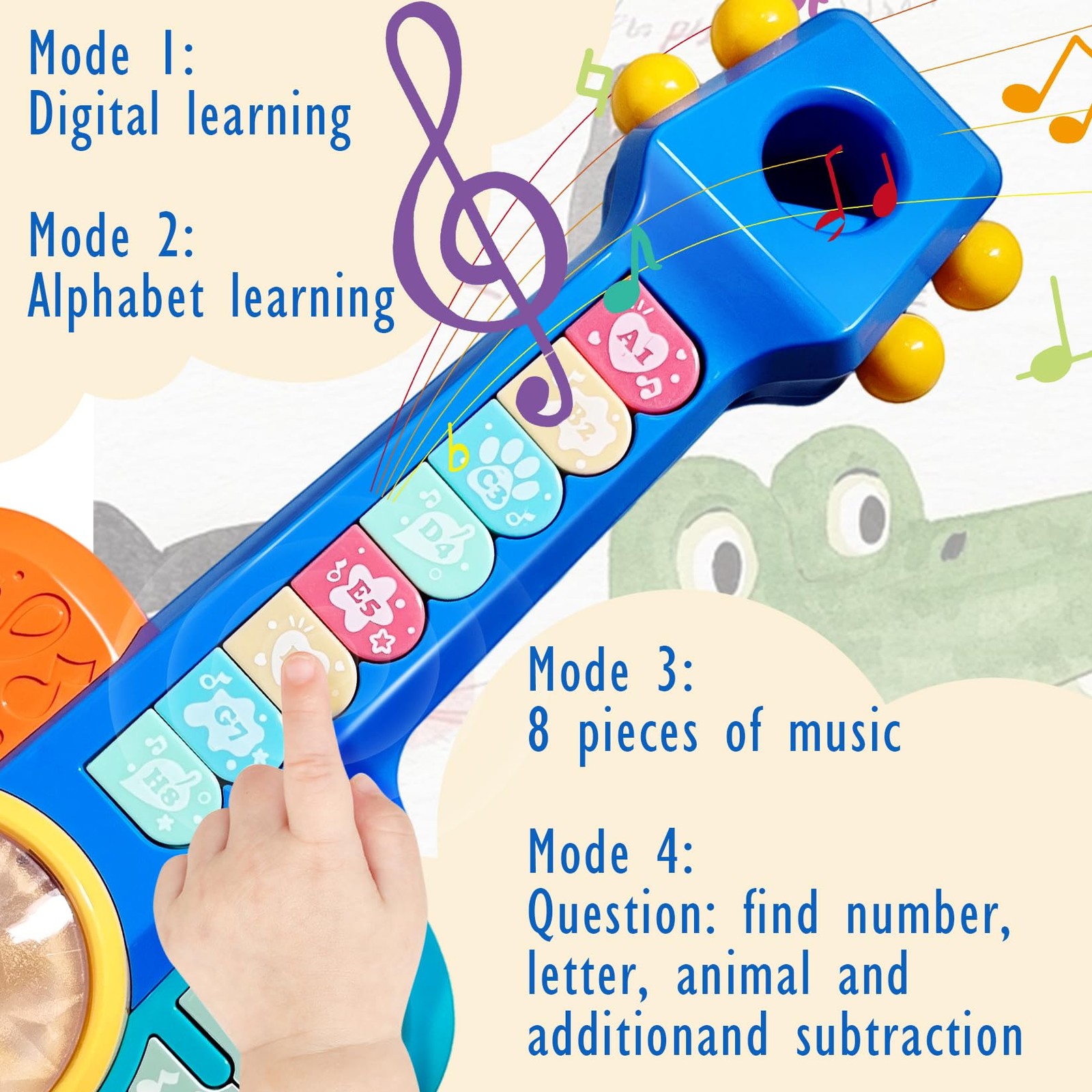 Toddler Musical Guitar Toy Piano Keys Animal Sounds Learning Baby Toy Gift